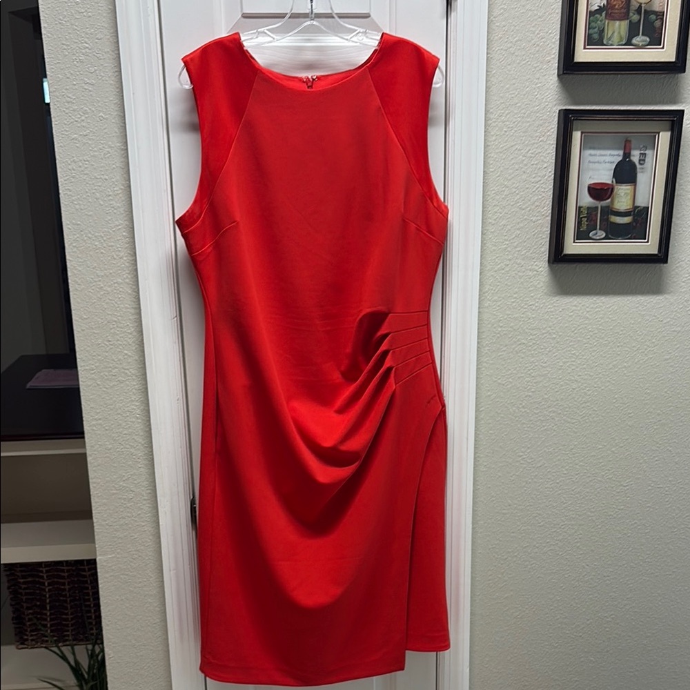 NYDJ Red Asymmetrical Ruched Cocktail Dress